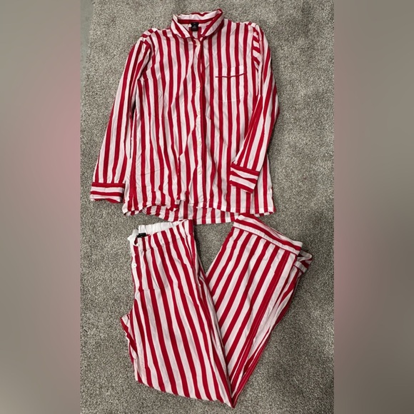 J. Crew Other - J Crew Pajama Set Womens XS Red White Stripe Long Sleeve Pants 100% Cotton